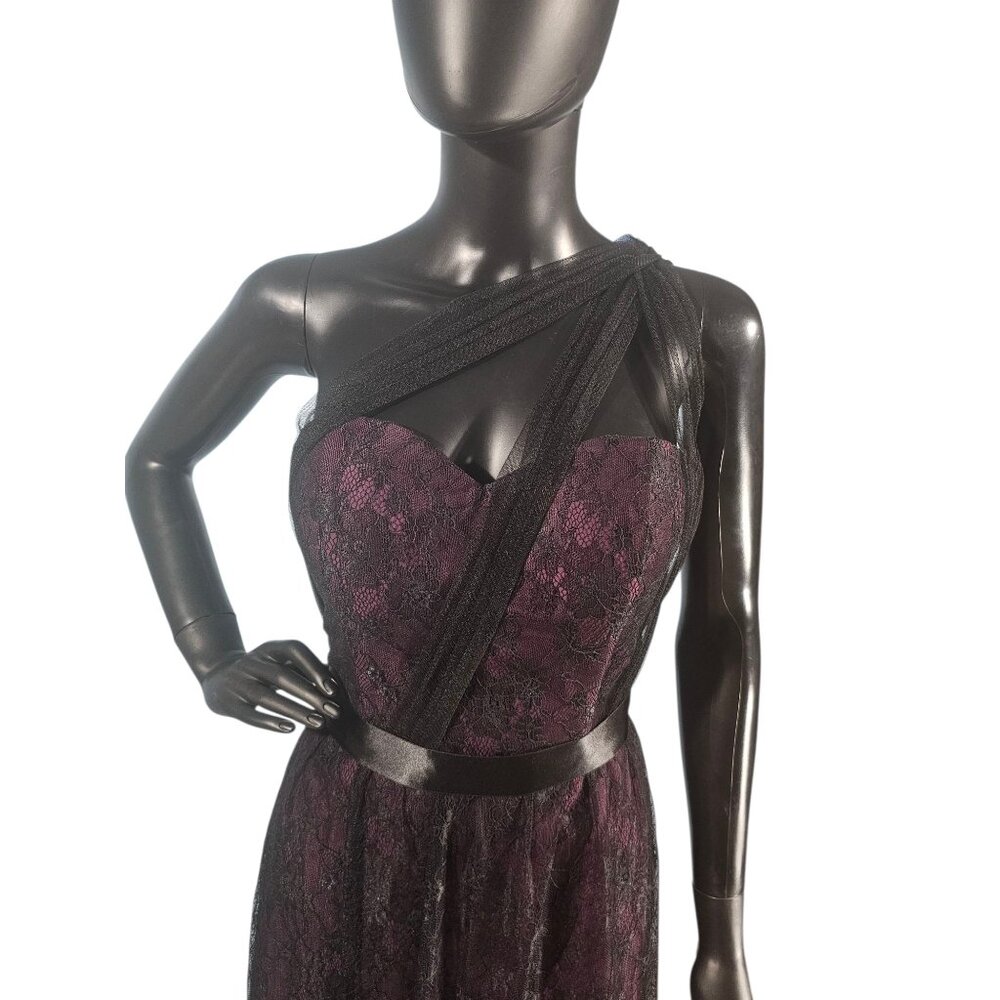 NWOT Aubergine/Black Lace One Shoulder Cocktail Dress - Da Vinci